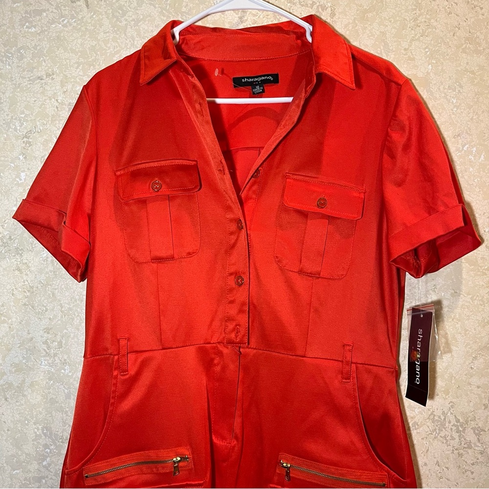 Sharagano Mandarin Button-Up Jumpsuit